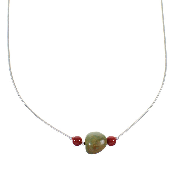 Liquid Silver Turquoise And Coral Jewelry Necklace RX98451